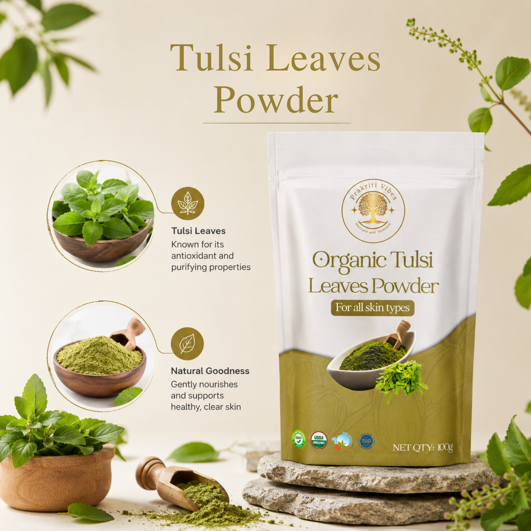 Organic Tulsi Leaves Powder - 100gm