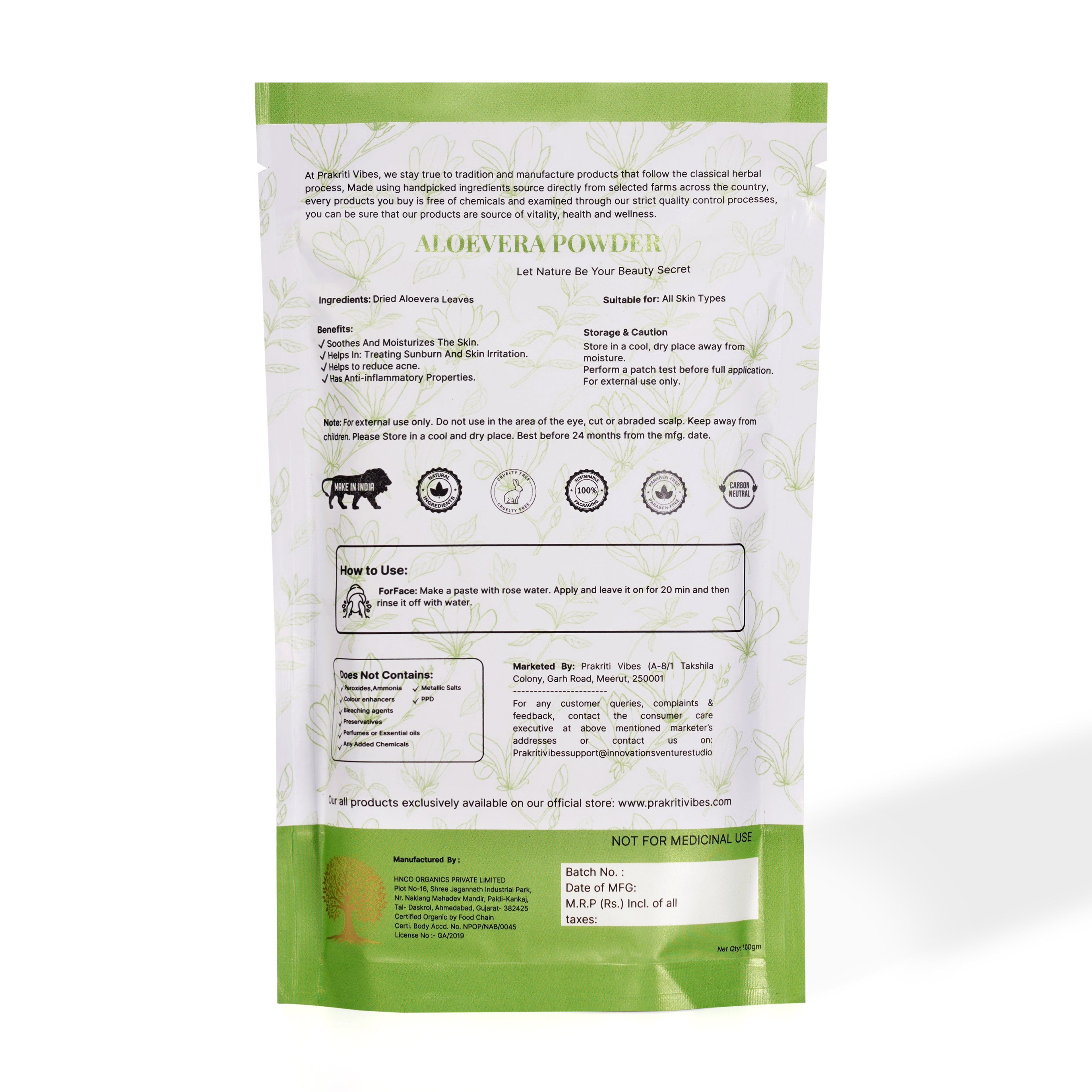 Organic Aloe Vera Powder - 100gm