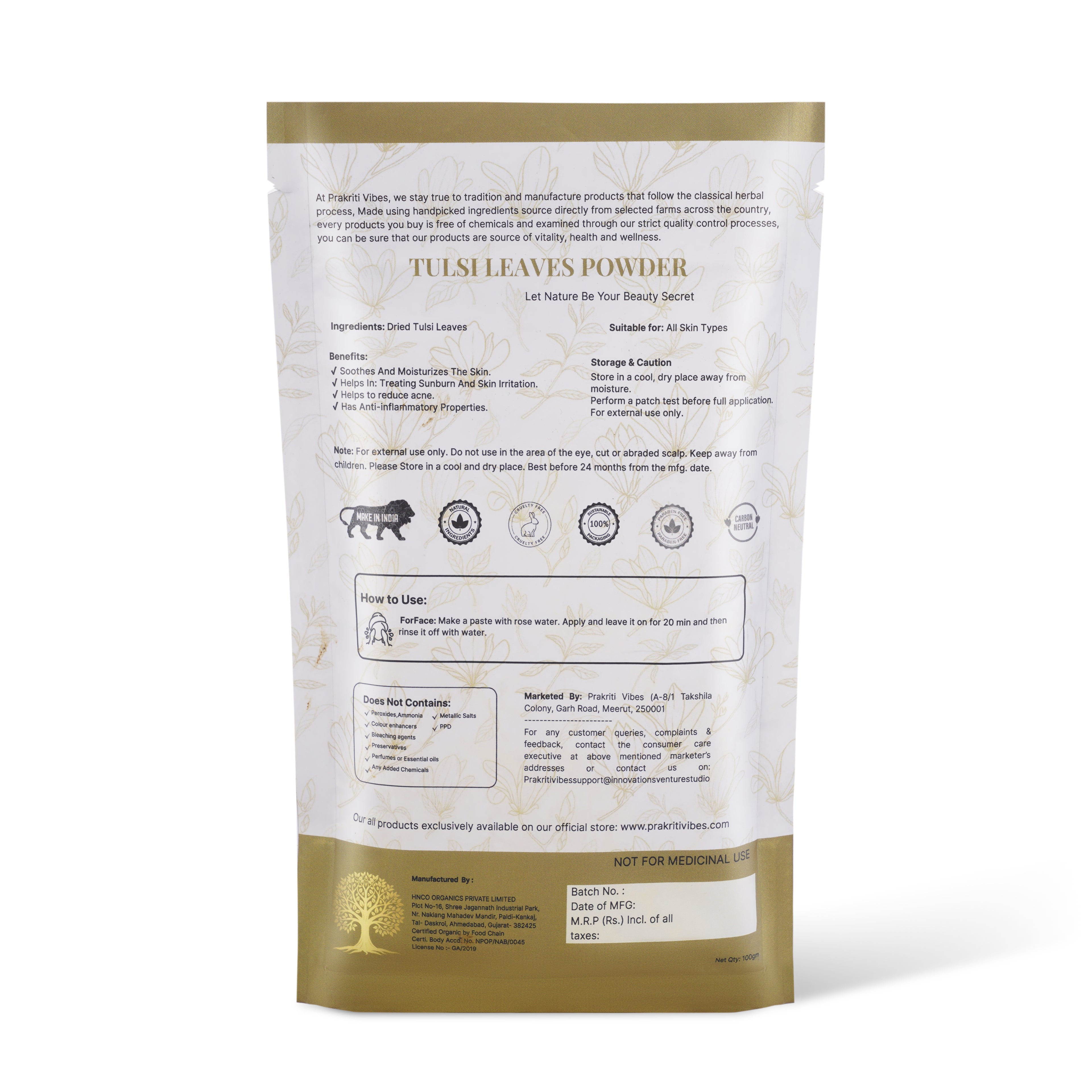 Organic Tulsi Leaves Powder - 100gm