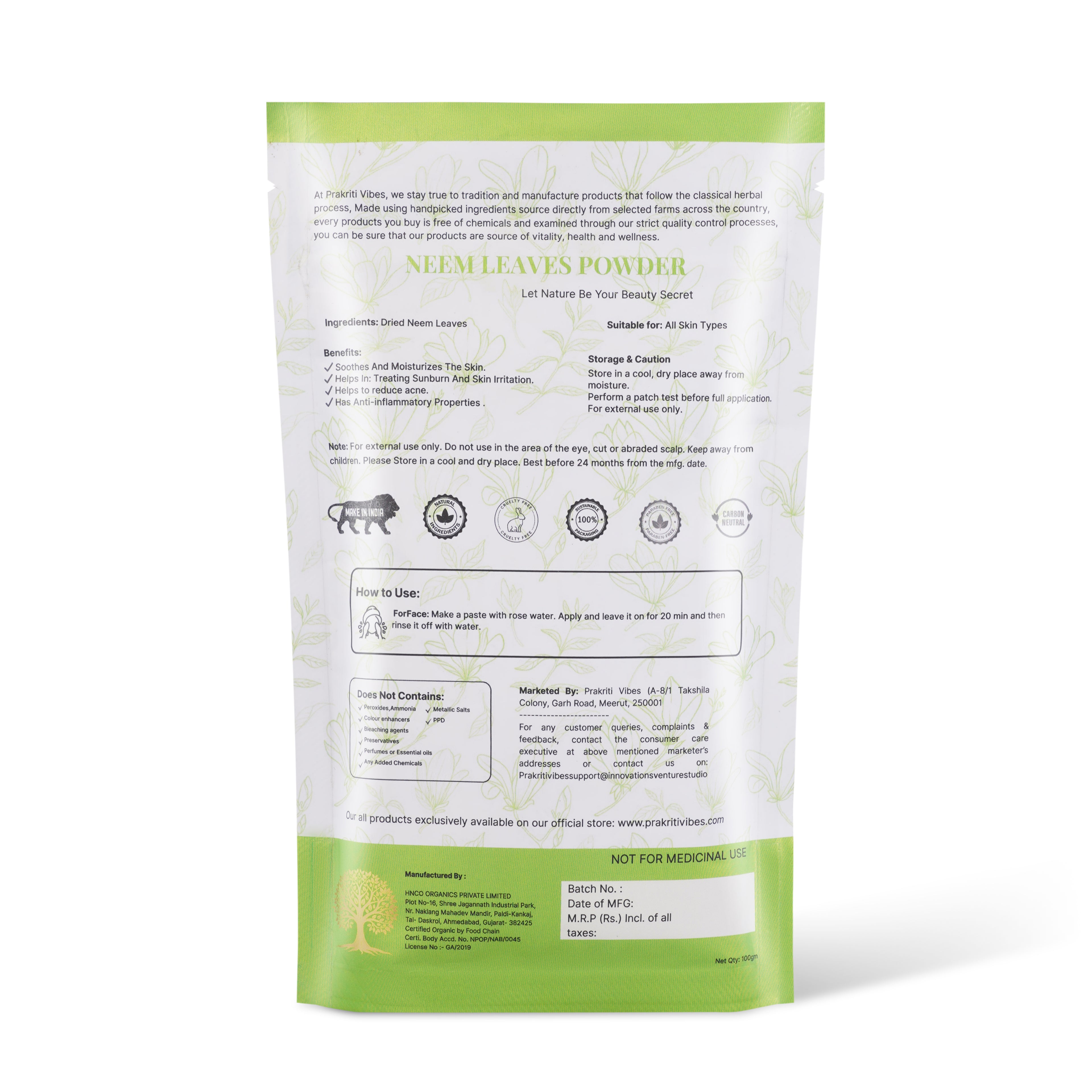 Organic Neem Powder - 100 gm