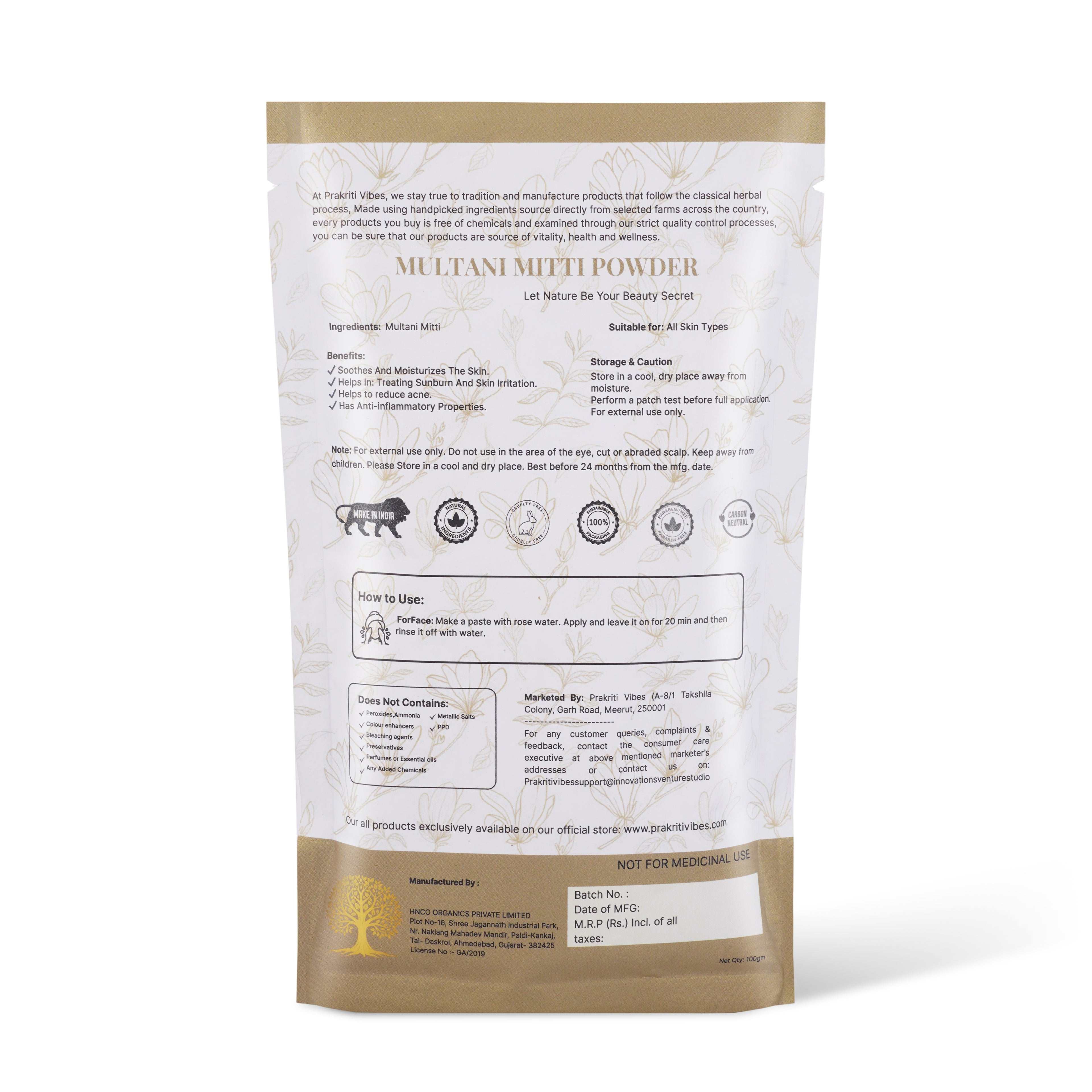 Natural Multani Mitti Powder - 100 gm