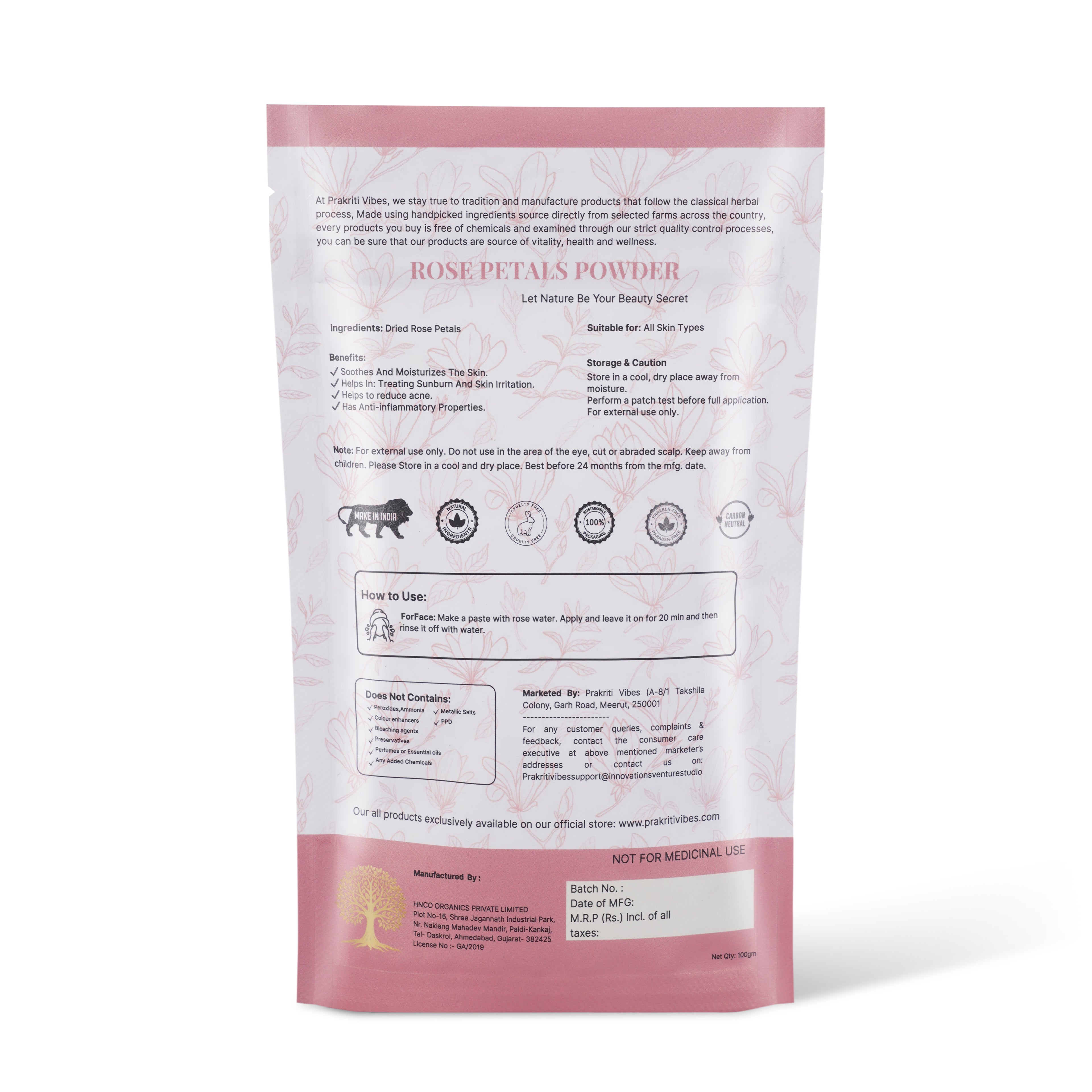 Natural Rose Petals Powder - 100gm