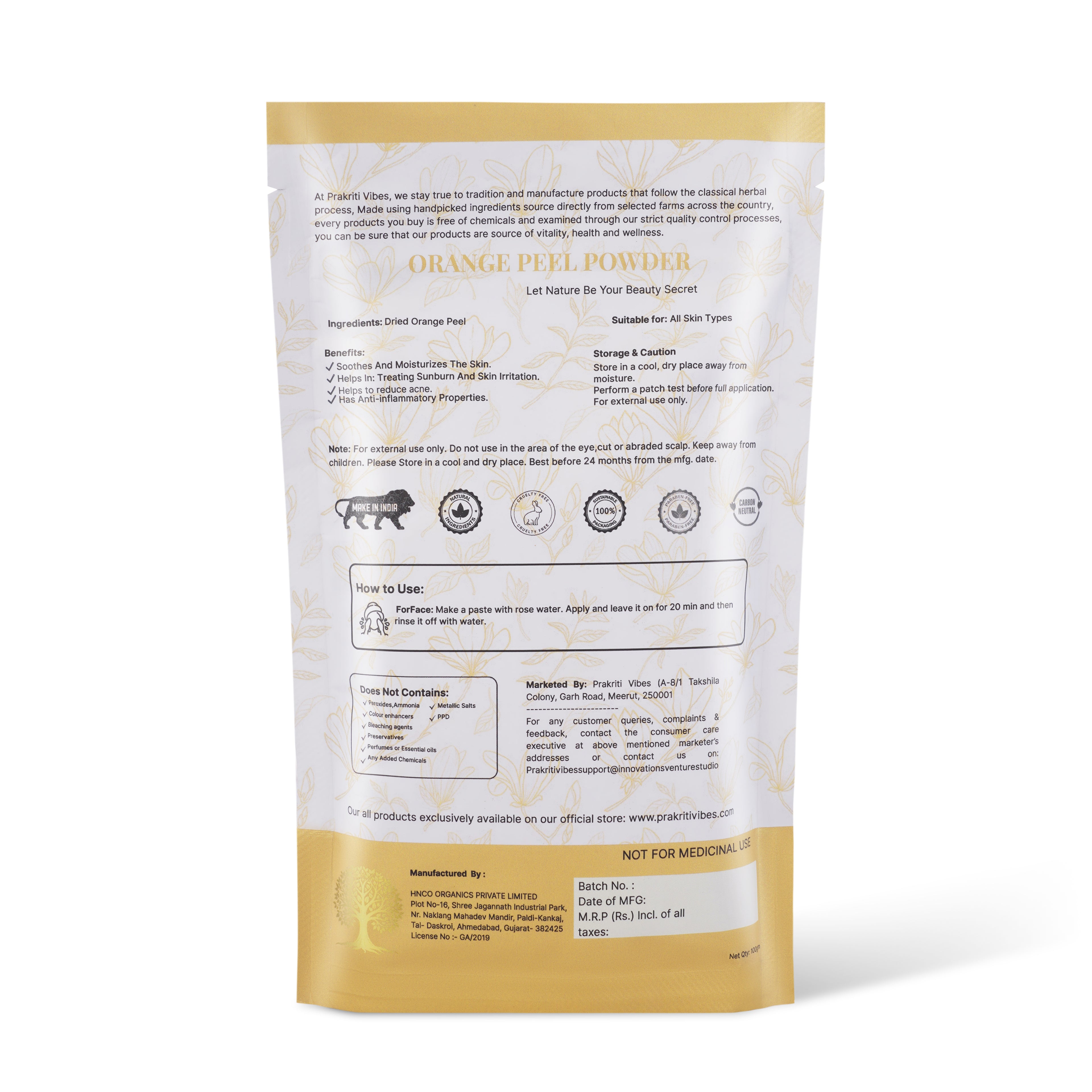 Natural Orange Peel Powder - 100gm
